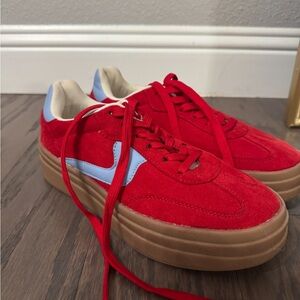 Red and Blue Sneakers with Gum Sole